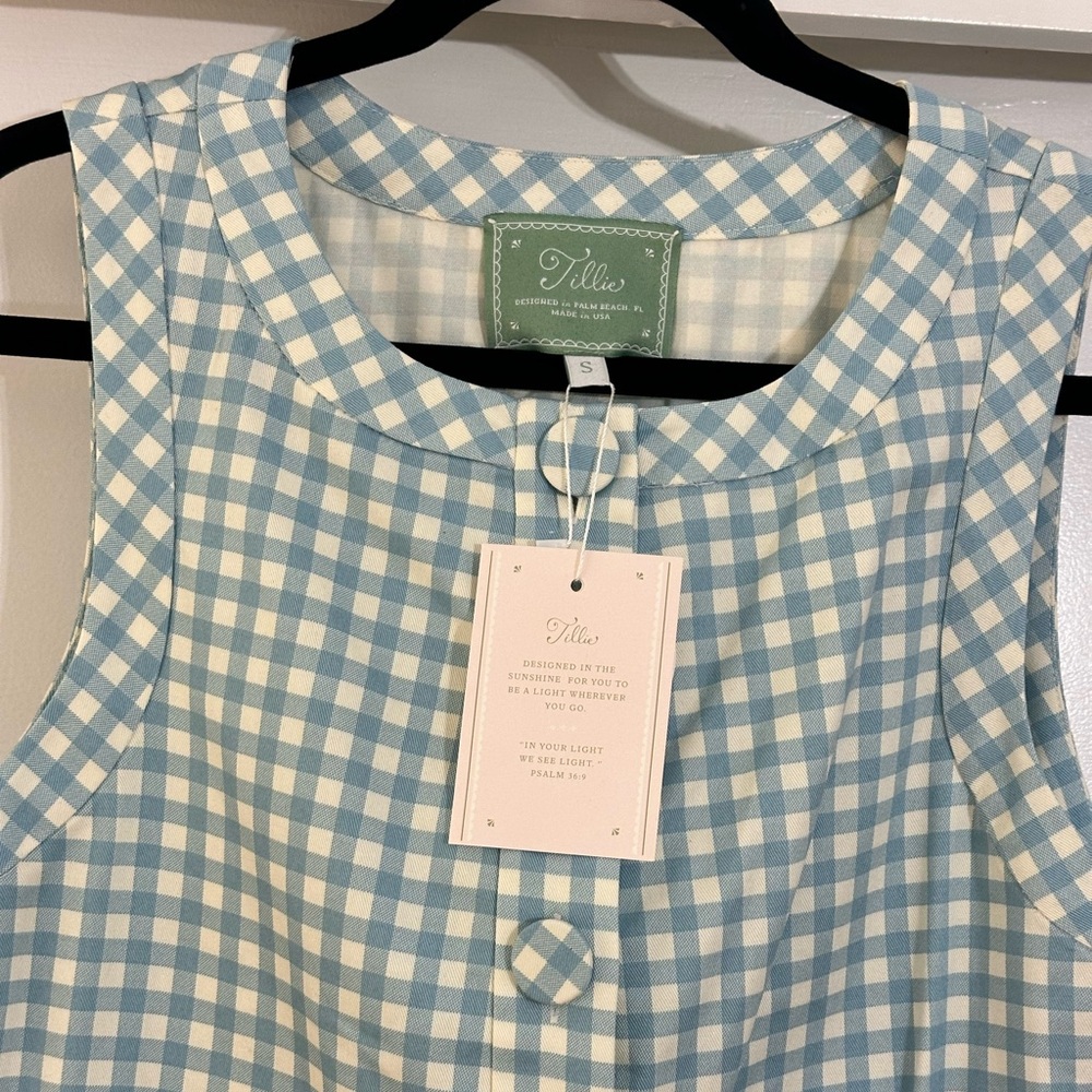NWT - Tillie Sleeveless Gingham Dress in Light Blue - Picture 3 of 4